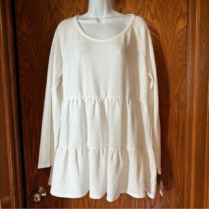 NWT white Sydney Gregory waffle pattern tiered baby doll top-XL